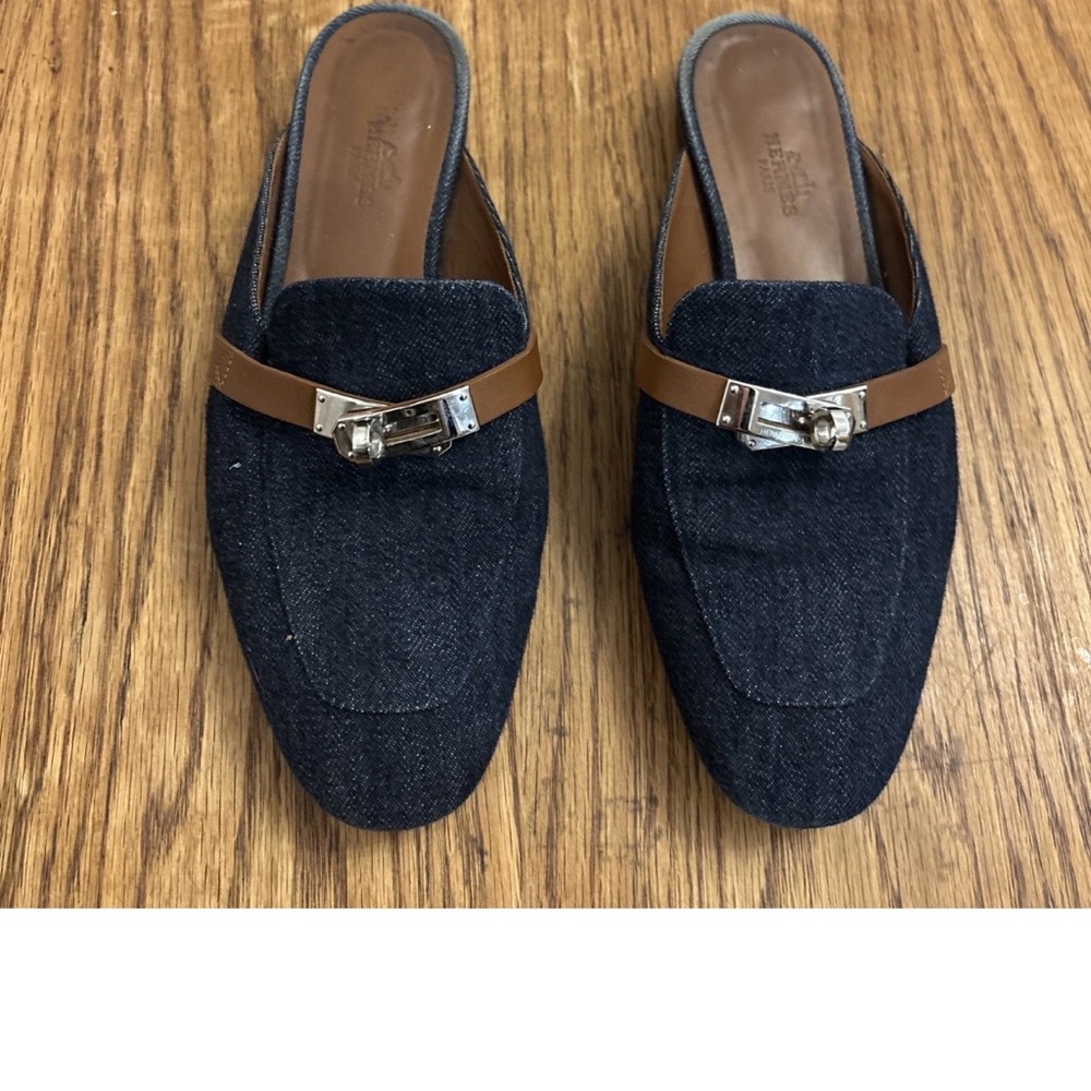 Hermes Blue and Brown Slip-On Loafers